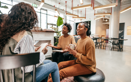 Students interning at a startup