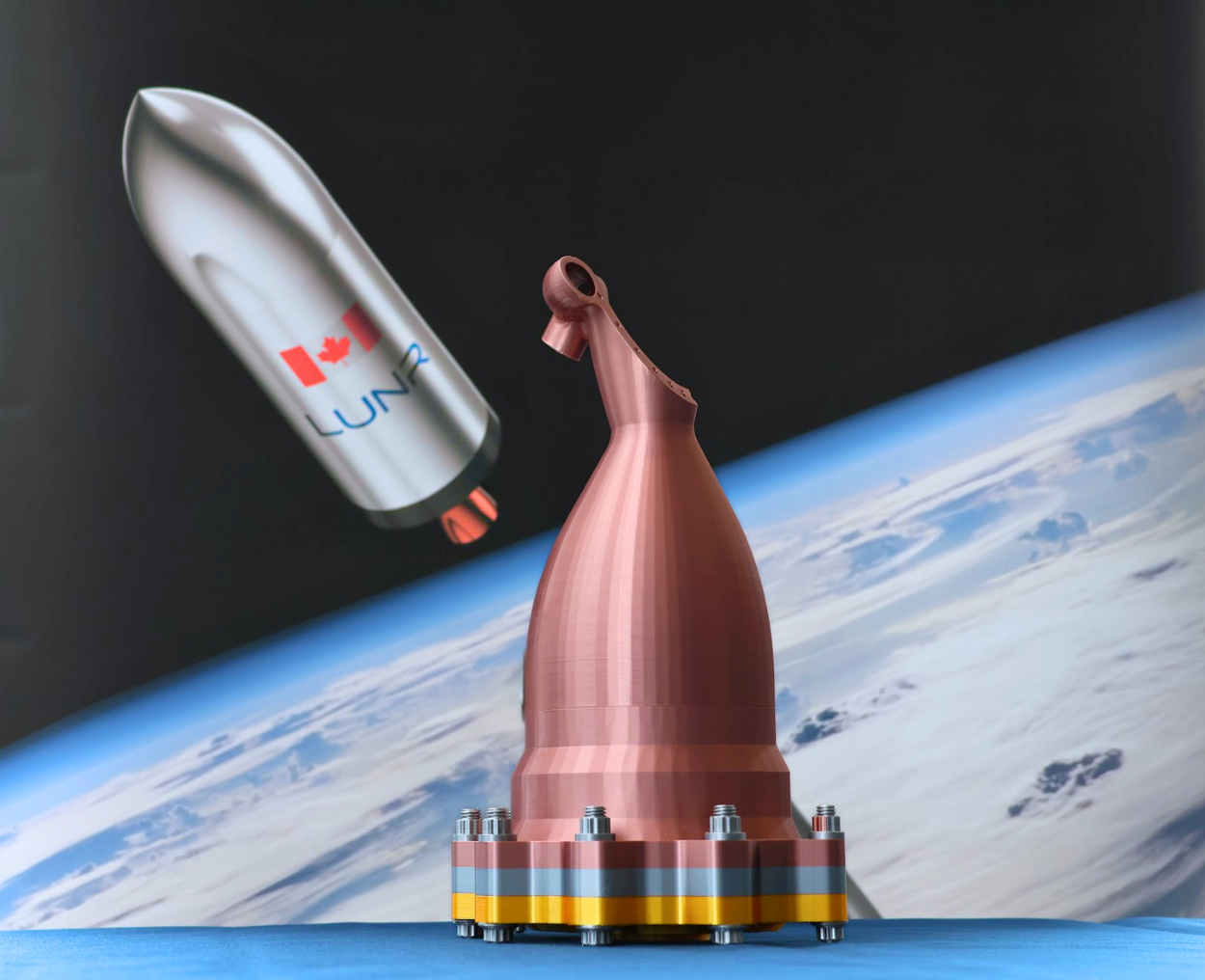 A rocket engine prototype developed by LUNR
